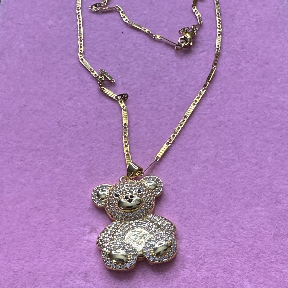 Gold Teddy Bear Pendant Necklace